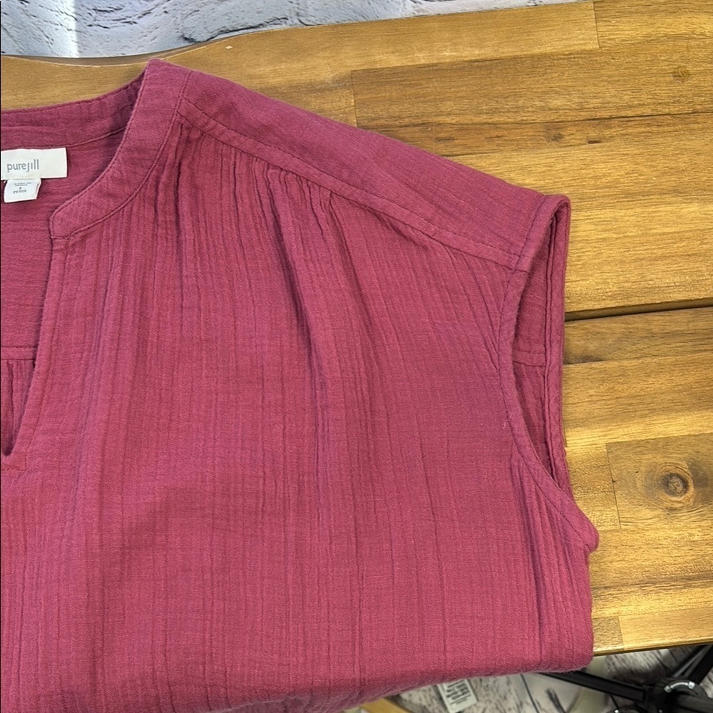 Pure Jill Dusty Rose Cotton V-Neck Dress Size Small - Picture 4 of 10